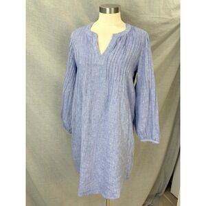 Vineyard Vines Blue Linen Pintuck Pleated Tunic Dress Split V-Neck XS Coastal